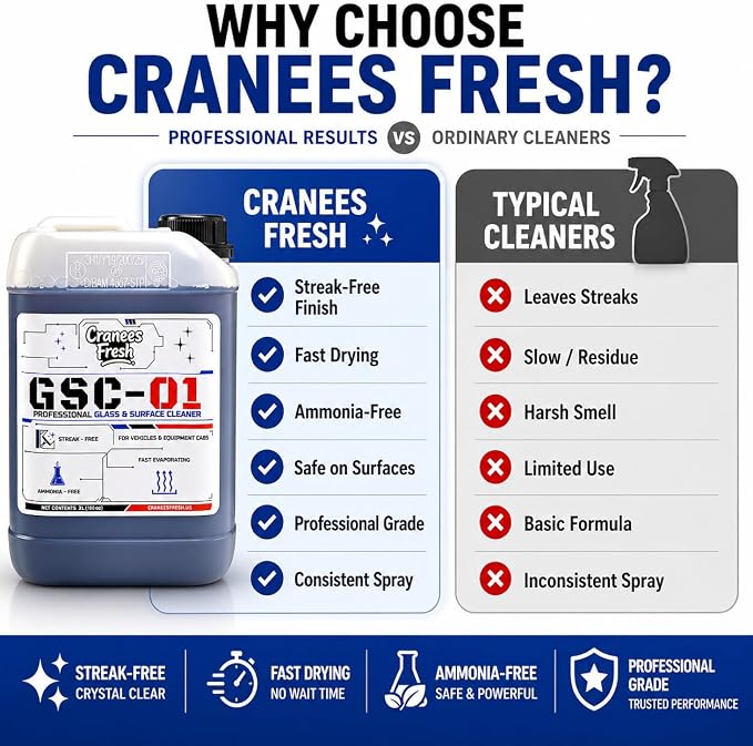 GSC-01 Professional Glass & Surface Cleaner, Streak-Free, Ammonia-Free, Liquid, for Windows, Mirrors & Auto Glass, 100 oz | Bulk Jug