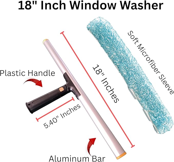 Window Squeegee 18 inch and Window Washer with Swivel Handle, Professional Window Cleaning Kit, Window Scrubber with Durable Aluminum T-Bar for Window Cleaning
