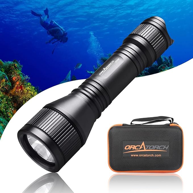 ORCATORCH D550 Scuba Dive Light 1000 Lumens Underwater Flashlight with 3 Modes, Tail Switch, IP68 Waterproof, Hands-Free Backup Dive Light with Wrist Strap