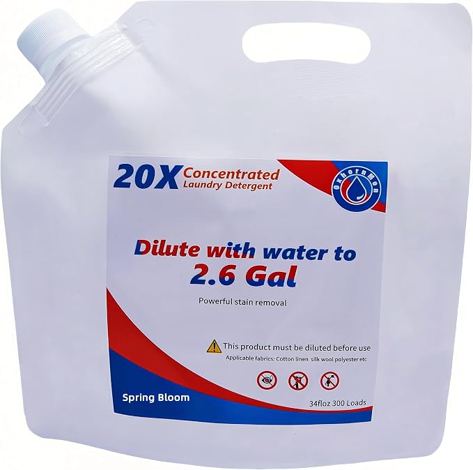 20X Concentrated Laundry Detergent Refill | Makes 2.6 Gallons (300 Loads) – Powerful Stain Removal, HE Compatible, Great Value for Families