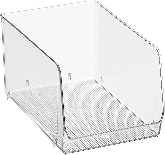 iDesign Clear Plastic Stackable Open Front Storage Bin, Easy Access Organizer for Pantry or Cabinet, 4-Pack