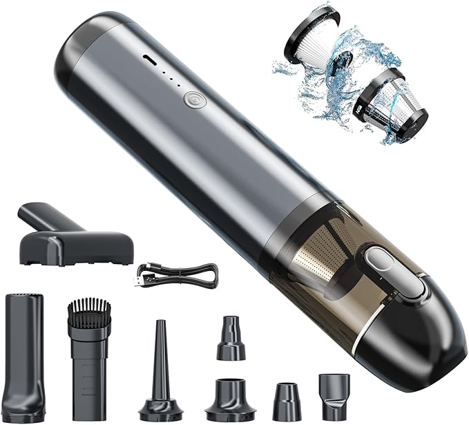 Handheld Vacuum Cordless, Car Vacuum Portable with Brushless Motor & 16000Pa Strong Suction, 4 in 1 Mini Vacuum Cleaner Rechargeable, Metal Hand Held Vacuum for Car Home Office and Pet, Grey