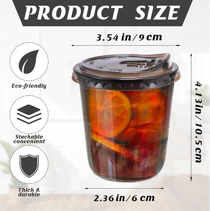 12oz Disposable Stemless Glasses With Strawless Sip Lids,PET Disposable Drinking Cups,Clear Plastic Wine Glasses for Parties Birthday,Wedding,Meeting,Christmas Party Supplies. (100, Black)