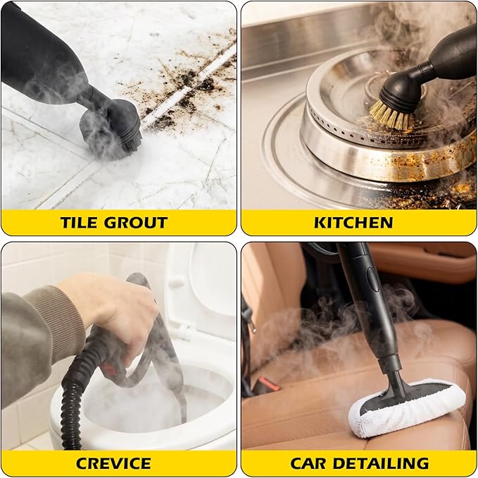 1500W Steam Cleaner 36-Piece All-in-One Attachments Kit, 99% Sanitization, 22ft Reach, 360° Rotating Brush for Home/Car/Tile/Grout/Wallpaper Removal, Chemical-Free Cleaning (31 in 1)