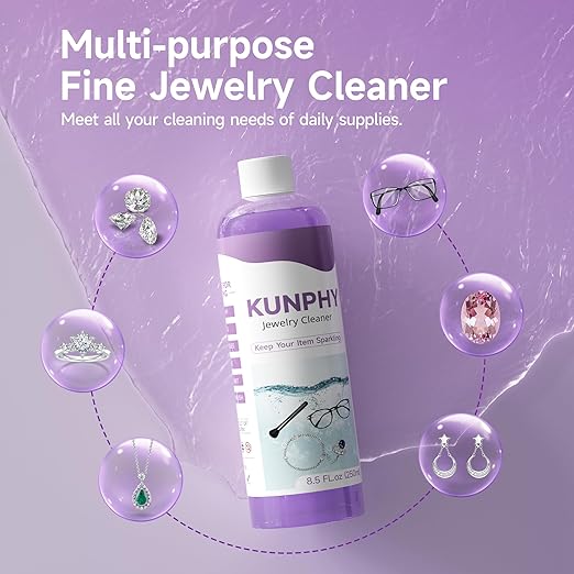 Upgraded KUNPHY Jewelry Cleaner, Professional Ultrasonic Jewelry Cleaner Solution for All Ultrasonic Cleaners, Multi-Purpose Ring Cleaner for Silver, Gold, Diamonds and Eyeglasses, 8.5 Oz * 2 Packs