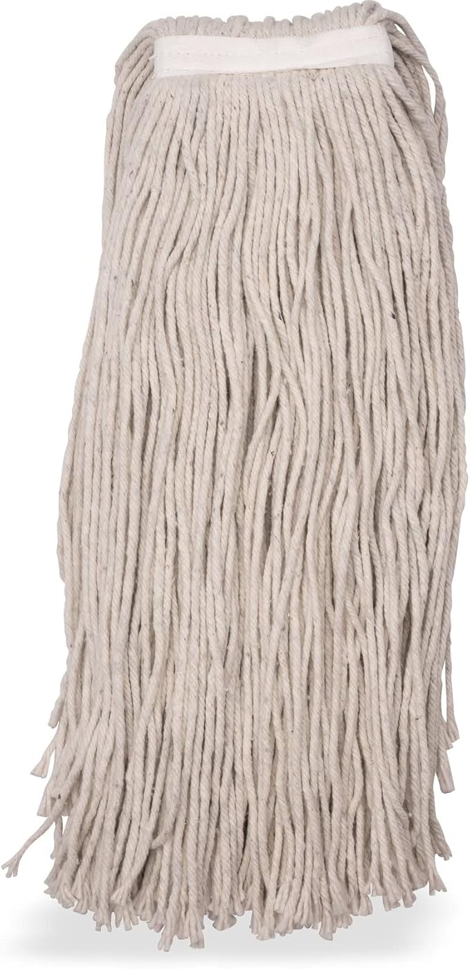 SPARTA Flo-Pac Cotton Mop Head, Cut-End, Narrow Band with White Band for Organized Cleaning, 44 Inches, Tan, (Pack of 12)