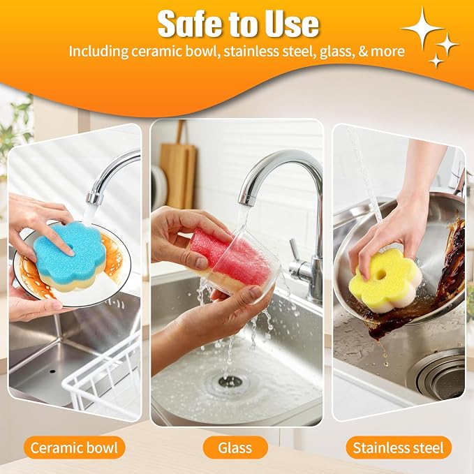12 Count Scrub Sponges for Dishes, Dual-Sided Temperature-Responsive Scrubber, Reusable Non-Scratch Multipurpose Cleaning Supplies for Kitchen Bathroom & Home Use