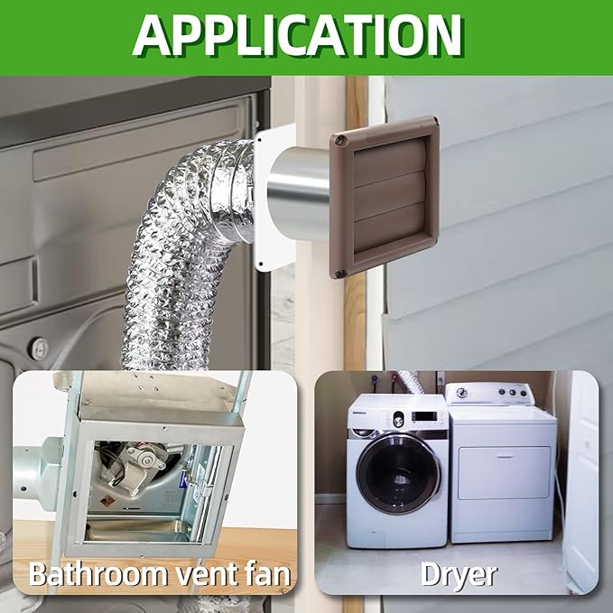 Dryer Vent Kit with Hose/Duct Connector/Wall Plate,4Inch Dryer Wall Vent Hose Connector Wall Duct Kit for Bathroom Ventilation Fan Exhaust,Ceiling Washer Air Circulation,Brown Louvered Dryer Vent Hood