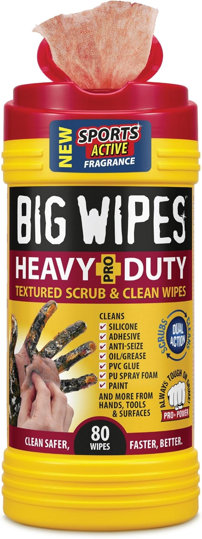 BIG WIPES Heavy Duty Industrial Hand Cleaning Wipes, Textured Scrubbing Degreaser Wipes for Mechanics and Tool Cleaner – 80 Count Canister (1 Pack)