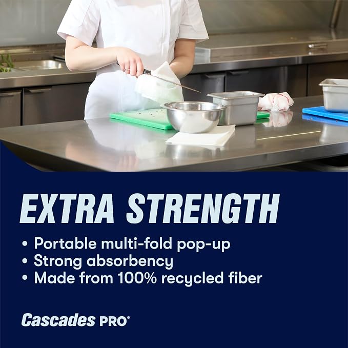 Cascades PRO Tuff-Job Wipers – Disposable Pop-Up Dispenser – Heavy-Duty Cleaning Towels for Shop, Garage, Janitorial, Automotive, Commercial use – 150 Sheets/Pack, 6 Packs/Box – W202 - White