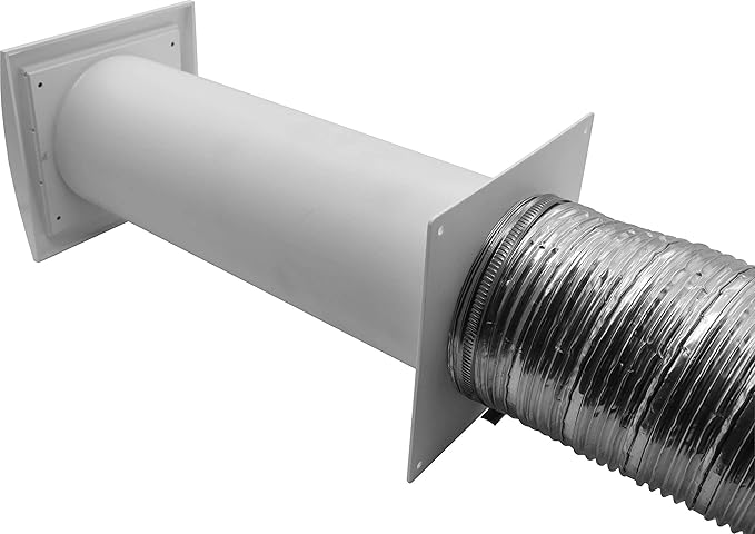 Repa Market 5 Inch Plastic Through Wall Ventilation Kit - Dryer Vent Cover with Cuttable PVC Pipe and Duct Connector - White Indoor Dryer Vent Kit - Dryer Exhaust vent with Backdraft Flaps