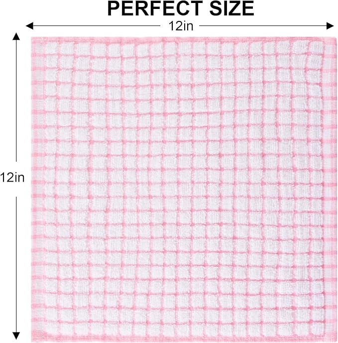 Kitinjoy Cotton 8 Pack Terry Kitchen Dish Cloths, 12 x 12 Inches Super Soft and Absorbent Dish Rags, Quick Drying Dish Towels for Washing Dishes, Pink