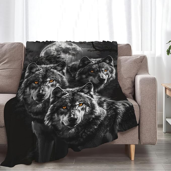 Tijuboni Wolf Throw Blanket Wolf Gifts for Girls Boys Women Men Kids Adults Soft Flannel Fleece Blanket for Couch Sofa Bed Home Decor 50"x60"