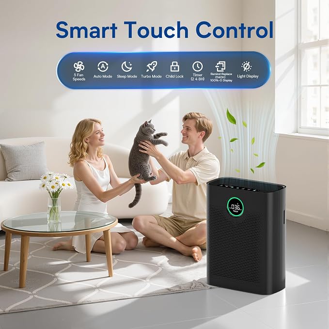 Air Purifiers for Home Large Room up to 3000 ft², VNIUP True Air Purifier for Bedroom, PM 2.5 Display Air Quality Sensor Air Cleaner for for Whole Home Dorm Room Bedroom Office, ZQA-8000A