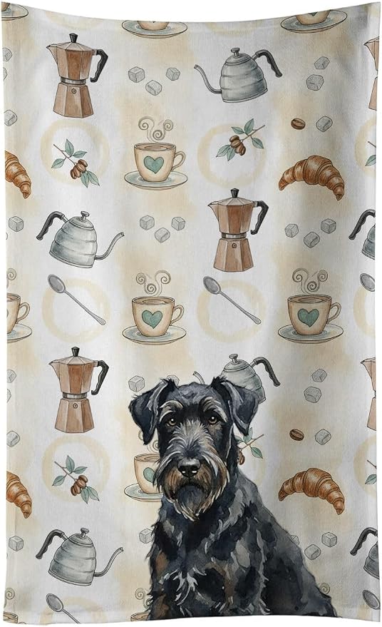 Caroline's Treasures Black Russian Terrier Coffee Bar Kitchen Towel Velour Plush Front and Cotton Loop Back Machine Washable