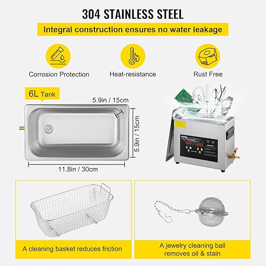 VEVOR 6L Upgraded Ultrasonic Cleaner (400W Heater,180W Ultrasonic) Professional Digital Lab Ultrasonic Parts Cleaner with Heater Timer for Jewelry Glasses Instruments Cleaning