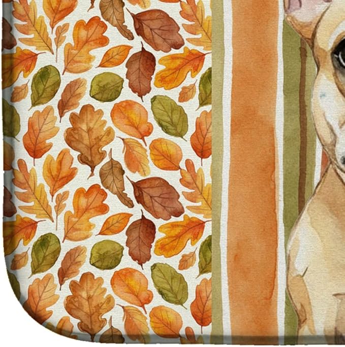 Caroline's Treasures Fawn French Bulldog Heirloom Fall Dish Drying Mat Absorbent Dish Drying Mat Pad for Kitchen Counter Dish Drainer Mat for Countertop, 14 x 21", Multicolor