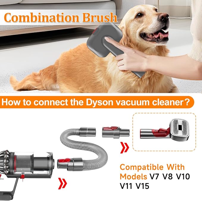 Pet Dog Grooming Attachment Kit for Dyson V15, V11, V10, V8, 5 Pack | 3-in-1 Deshedding Brush Attachment, Effective Grooming & Cleaning – Hair Grooming Tools for Dog and Cat