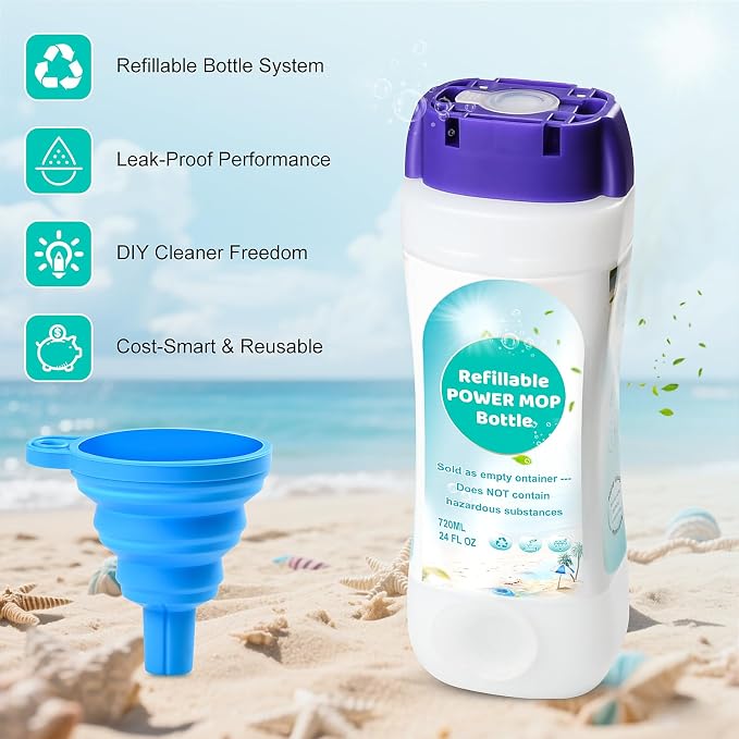 Bisenkud 2 Pack Refillable Bottle for Swiffer® Power Mop™ | 720ML / 24 FL.OZ Reusable Solution Container, Leak-Resistant Lock, Use Any Liquid Cleaner