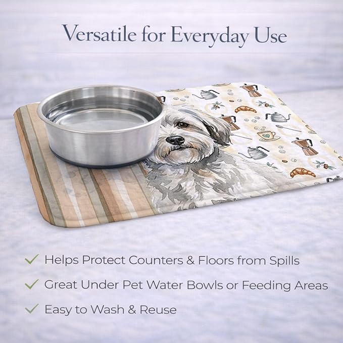 Caroline's Treasures White with Gray Coton de Tulear Coffee Bar Dish Drying Mat Absorbent Dish Drying Mat Pad for Kitchen Counter Dish Drainer Mat for Countertop, 14 x 21", Multicolor