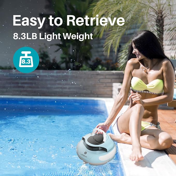POOLPURE DR-SP45G – 120-Minute Robotic Pool Cleaner with Dual 35W Motors, Long-Lasting Battery, and Customizable Path, Ideal for Above-Ground Pools up to 45ft (Blue)
