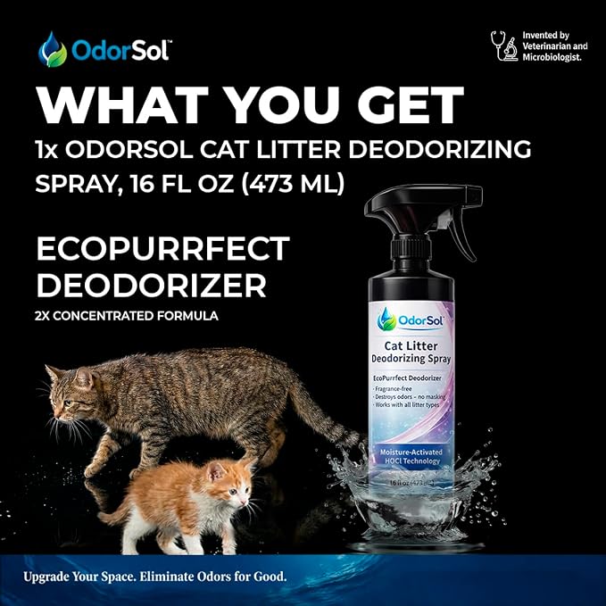 Cat Litter Odor Eliminator Spray, Oil-Based Pet Urine Odor Neutralizer for Litter Box, Cat Pee Odor Remover, Fragrance Free 16 oz Spray Bottle