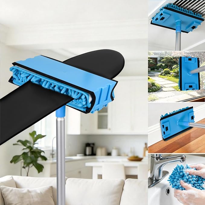 Updated Ceiling Fan Cleaner Duster with 6Ft/72in Extension Aluminum Handle | Reusable Microfiber Duster, Chenille Fan Blade Cleaner Removable Dusters for Cleaning Walls Floor, Baseboard, Cobweb