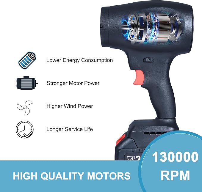 mini Cordless Dry Blower Small Leaf Blower Turbo Blades，130000RPM with 2 Batteries，for Blowing dust Leaves Keyboards mainframes car Indoor Outdoor Lightweight