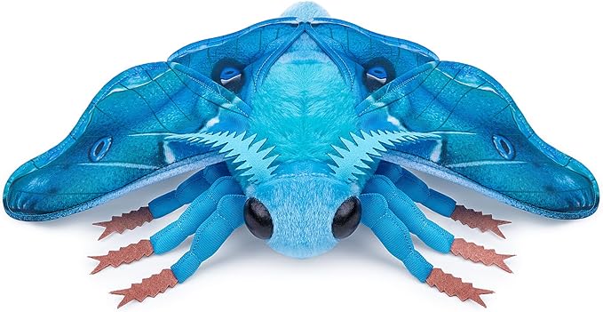 Moth Stuffed Animals Toy, Lifelike Blue Moths Plush 11in, Realistic Soft Big Wing Plushies Figure Gift Collection for Kids