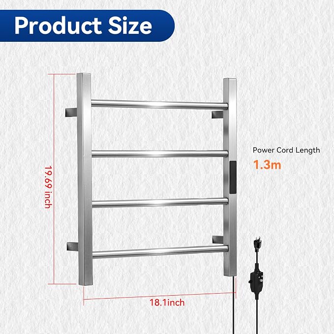 Heated Towel Racks for Bathroom, Hot Towel Warmer 4 Bars with 24hr Timer Stainless Steel Wall Mounted Electric Towel Warmers for Bathroom (Nickel, 4-Bar)