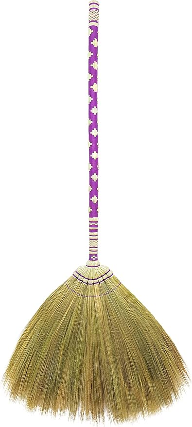 Asian Broom Whisk Broom Thai Natural Grass Broom Solid Wood Handle,Witch Broom, Broom for Floor Cleaning,House, Kitchen, Office (Purple) 40 Inch Asian Straw Broom for Wedding Jumping