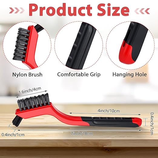 Reallnaive 50 Pcs Nylon Cleaning Brushes Bulk 7 Inch Red Nylon Brushes with Curved Handle Grip for Deep Cleaning Small Parts Rust Dirt Paint Scrubbing, Removal Surface in Hole