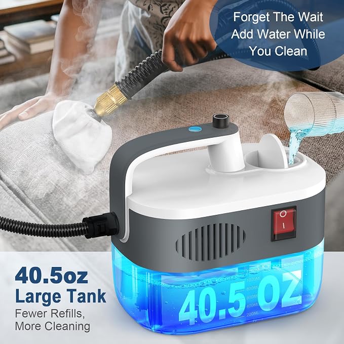 Steam Cleaner, 6-Level Adjustable Steamer for Cleaning, 10s Heat-Up,1.2L Large Tank, 2500W Portable Handheld Steam Cleaner, Multi-Surface Steam Cleaner for Home Car Kitchen Bathroom Grout Window