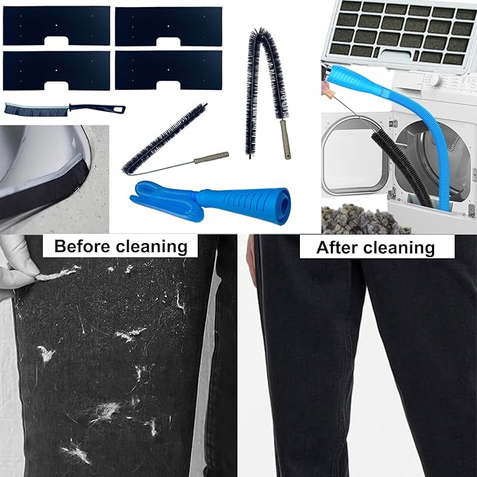 7-in-1 Combo Lint Filter & Vent Cleaner Kit for for GE Washer Dryer, WH01X35719 Replacement Filters with Flexible Dryer Vent Brush for PFQ97HSPVDS Models