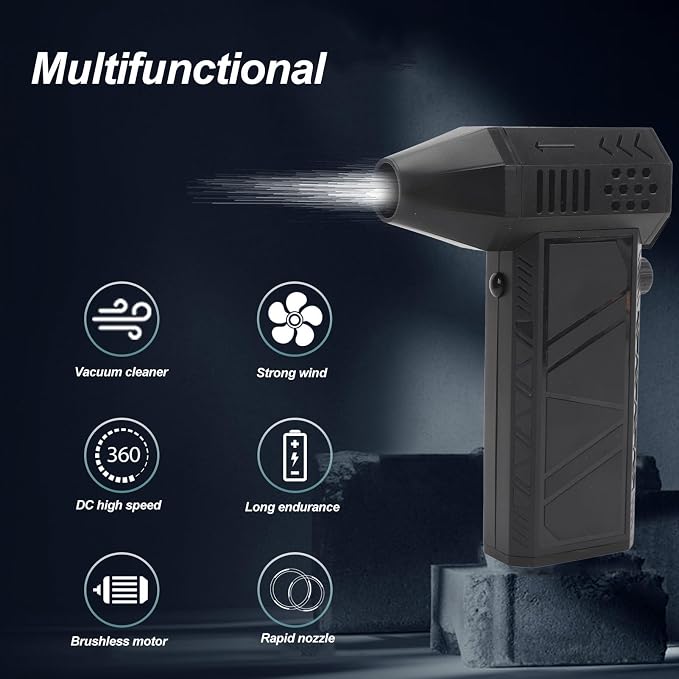 Compressed Air Duster, Dry Blower 130000RPM Brushless Motor Electric Air Duster Portable Efficient Cleaning Hand Blower Fan Air Duster Air Blower Gun for Outdoor Car Home