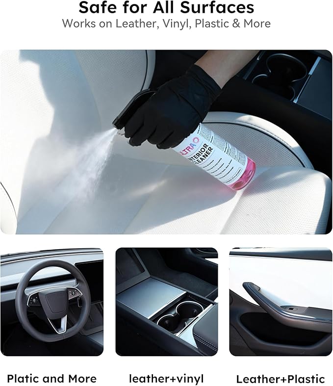 Tesla Seat Cleaner & Stain Remover, Interior Cleaner for White & Black Vegan Leather, Interior Cleaning Kit for Seats, Console, Dash, Model 3, Y, S, X, Cybertruck Accessories (Cherry Pink)