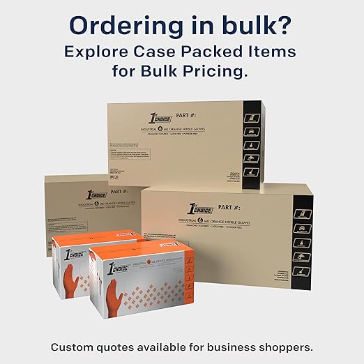1st Choice 6 mil Orange Gloves, Disposable, Latex Free, Raised Diamond Grip, Mechanic Glove for Men, Medium, 2 Boxes of 100