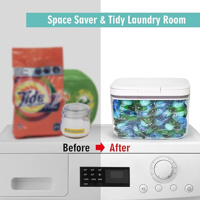 Pensino Laundry Pods Container Holder with Lid, Laundry Room Storage Container for Detergent Pods Laundry Powder Scent Booster Container with Scoop