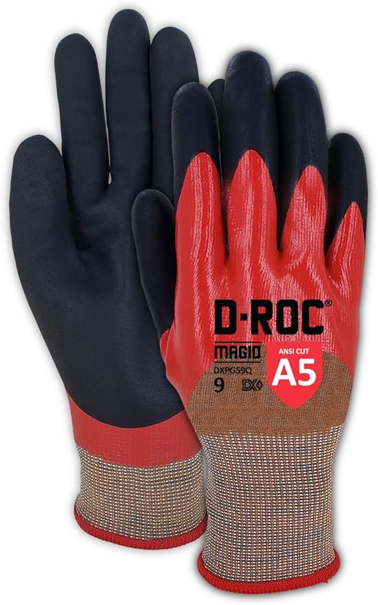 MAGID D-ROC DX+ Technology DXPG59F 18-Gauge Double-Dipped Foam Nitrile Fully Coated Coreless Work Glove