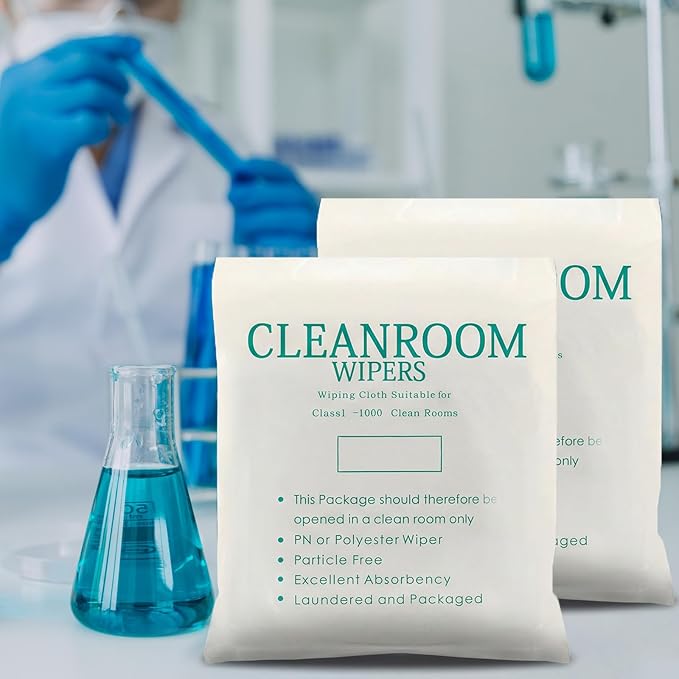 100 Pcs Cleanroom Cloth Wipes Microfiber Lint Free Cloth Disposable Clean Cloths Laser Sealed Edge for Lab Semiconductor Industries and Printing (9 x 9 Inches)