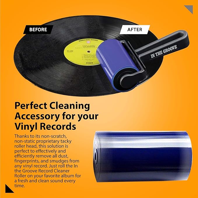Screen Cleaner In The Groove Vinyl Roller - Quick Cleaning Vinyl Records or LP Surfaces from Dust - No Need for Spray or Wipes - Liquid Free iPad Screen Cleaner - Washable & Reusable