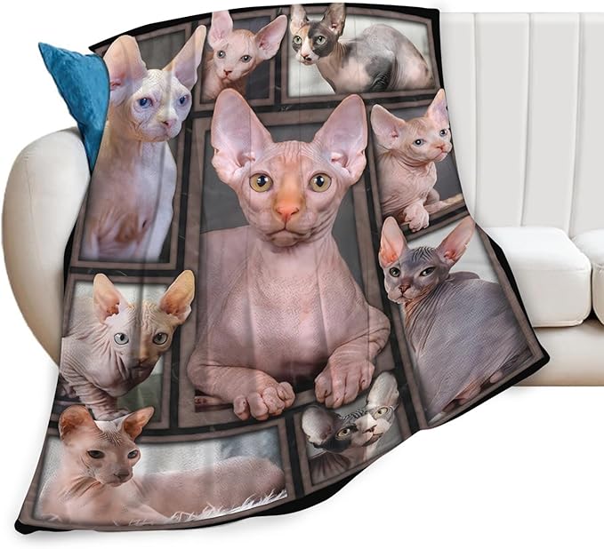 Tijuboni Sphynx Cat Throw Blanket Cat Gifts for Girls Boys Women Men Kids Adults Soft Flannel Fleece Blanket for Couch Sofa Bed Home Decor 50"x60"