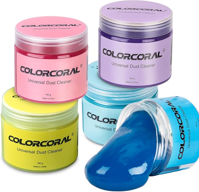 COLORCORAL Car Cleaning Gel for Keyboard 5Pack, Clean Putty for Cleaning for Cars Interior, Home Cleaning Supplies- Reusable Durable, Auto Detailing Tools for Keyboard Vent Cleaner Slime