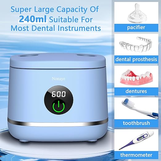 Dental Ultrasonic Retainer Cleaner Machine-45khz, Cleaning for Dentures, Mouth Guards, Aligners, Night Guards, Braces, Toothbrush Heads & Jewelry,Protable UV Retainer Cleaning Pod for Home &Travel