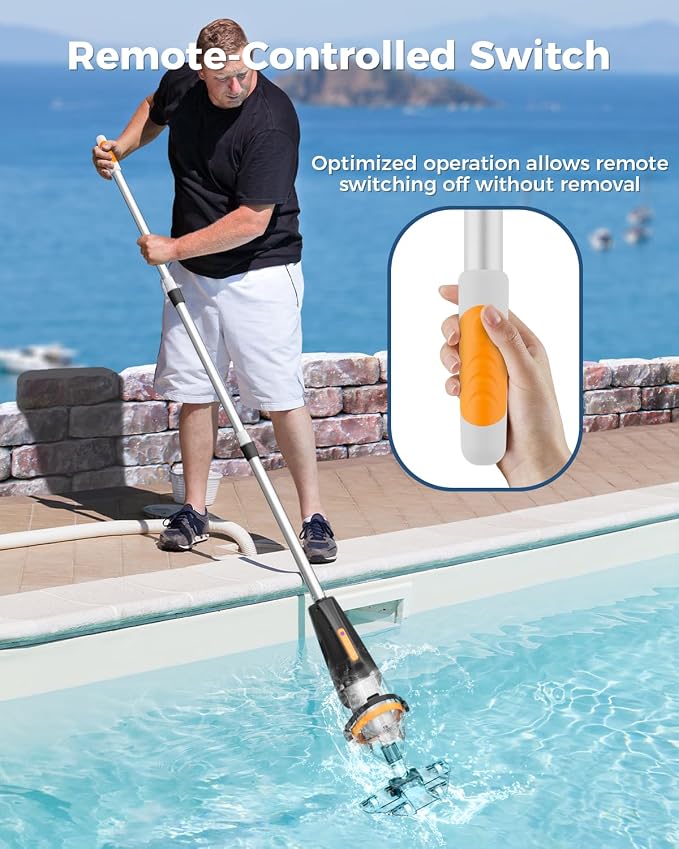 Great Shark Cordless Pool Vacuum with Remote Power Switch, 1.8m Telescopic Pole, 75 Min Runtime, 18 GPM Suction, Handheld Pool Vacuum for Above Ground & Inground Pools, Spa & Hot Tub