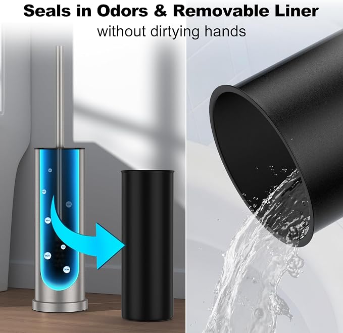 Stain Nickel Toilet Brush and Holder Set，2 Pack Stainless Steel Heavy Duty Toilet Bowl Brush，Extra Long Handled Toilet Cleaner Brush with Replaceable Head, Removable Inner Bowl & Splash Protection