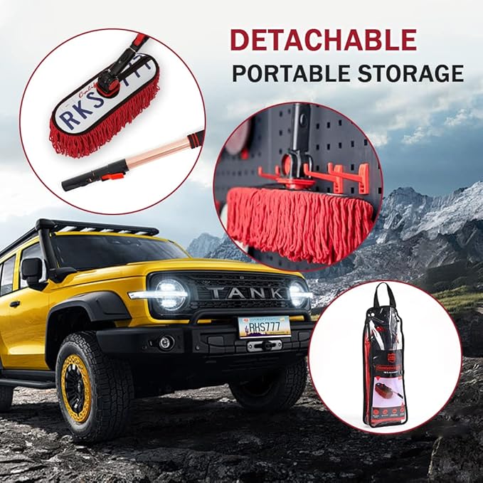 Auto Duster Extendable Handle, Car Exterior Scratch Free, Car Brush Kit for Truck SUV RV Motorcycle, Cleaning No Lint (CA Designer License Plate) - Gifts for Men Women