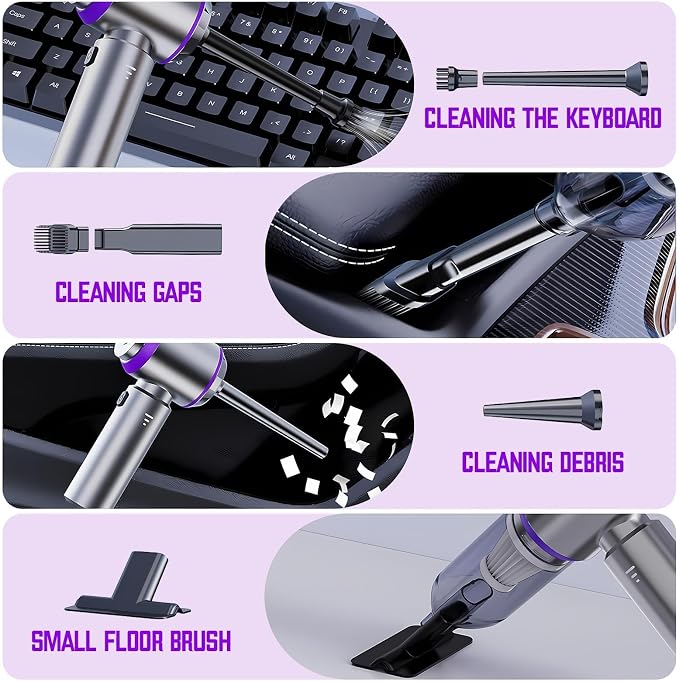 Brushless Handheld Car Vacuum （Equipped with a one-Touch Window Breaker and Seatbelt Cutter ）25000Pa Ultra-Strong Suction Ultra-Lightweight Mini Portable Vacuum Cleaner ，For Car ，Home (Silver-Purple)