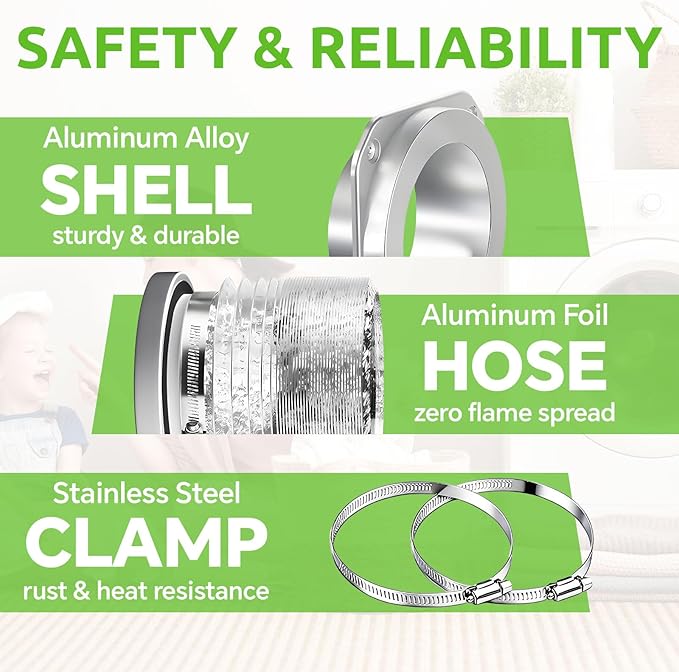 Magnetic Dryer Vent Connector Kit, Quick Connect & Easy Clean Dryer Vent Coupling with 4" Duct & Clamps for Family Home Safety