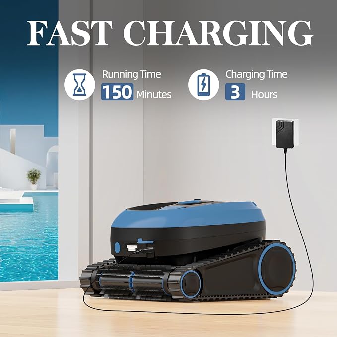 Robotic Pool Vacuum, 3-in-1 Cordless Pool Cleaner for Inground & Above Ground Pools, Wall & Waterline Cleaning, Smart Navigation, Self-Parking